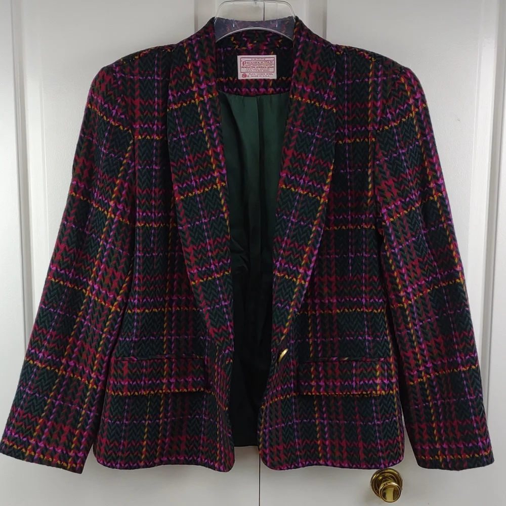 Pendleton Petite 100% Wool Fully Lined Single Button LS Plaid Blazer Jacket Sz 6 - Picture 12 of 12